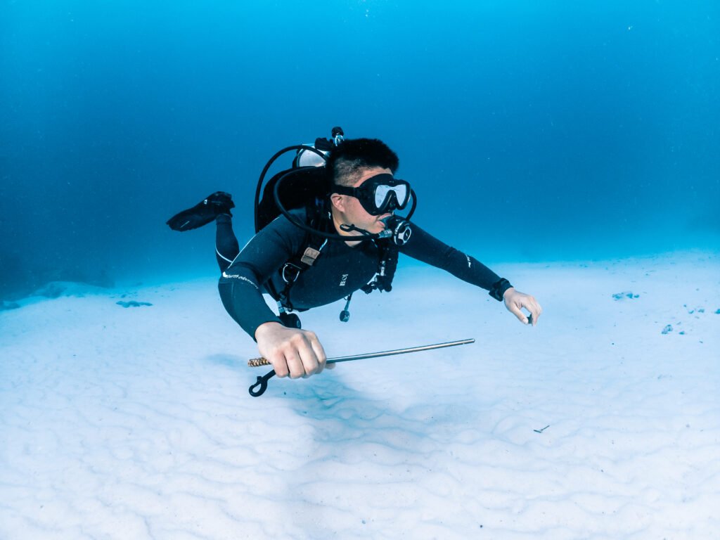 Student diver on the advanced diver course in Bira, South Sulawesi, Indonesia